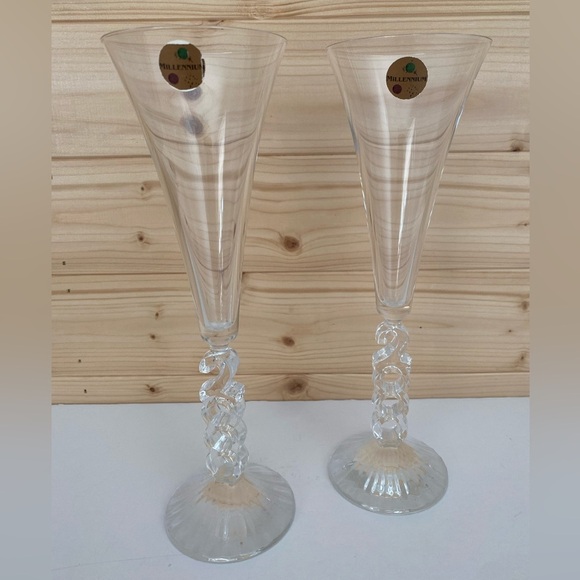 Cristal D’Arques Other - Cristal D’Arques 2000 Millennium Y2K Champagne Flutes Set of 2 Crystal Glasses